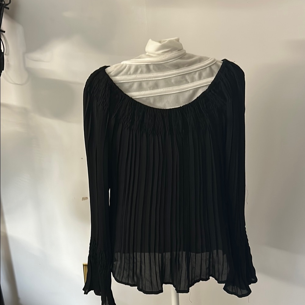 Elegant Black Pleated Women's Top